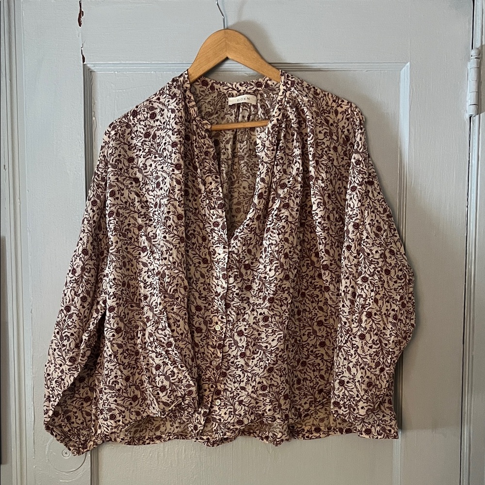 Doen Burgundy Floral Blouse Small